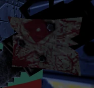 A ripped page of the Necrobloxicon nailed onto the chainsaw (note: this screenshot was from the intro for Slasher).