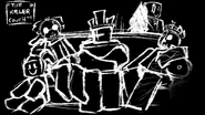 Loading screen of Slasher sitting on a couch with 1x1x1x1 and Noli, with c00lkidd laying against the couch and John Doe standing off to the side.