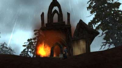 Celine zusammen mit dem namenlosen Lebensretter vor dem brennenden Haus.