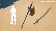 Promotional image for the Update Journal Emote and the Parashurama Axe and Second Hand Saber Pickaxes