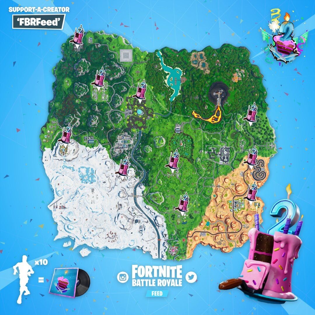 Fortnite - Birthday Cakes - All Locations - Where are the Birthday Cakes in  Fortnite 2020? - YouTube