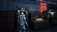 A looper putting on the Stormtrooper disguise.