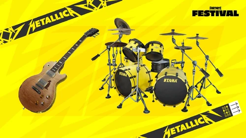 Lars's TAMA Kit and Kirk's Gibson "Greeny" Les Paul - Promo - Fortnite Festival