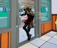 Sprinting through a glass door.