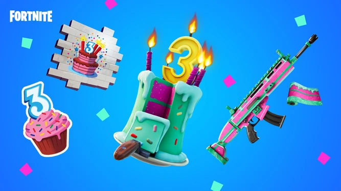 Promotional Image for Fortnite 3rd Birthday Celebration.