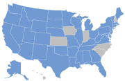 Map showing which states have state fossils (in blue; states without fossils are gray