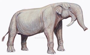 Currently still a work in progress: Deinotherium, a prehistoric relative of  the elephant, investigates something that appears eerily familiar in shape.