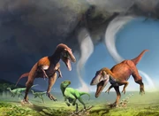 Art impression of two Gualicho shinyae hunting