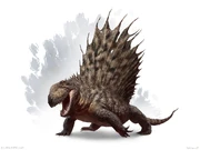 Reconstruction of a species of , a carnivorous Synapsid Reptile that lived in the Early and Middle Permian Period. These Reptiles belong to order of , who later evolved into the Therapsids during the Late Permian.