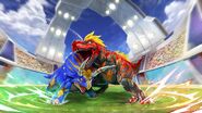 Tricera battling T-Rex Sue in promotional artwork