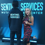 Upfronts 2017 Natalie Alyn Lind with Service man