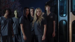 Clarice, Lauren and Andy escape the transport bus