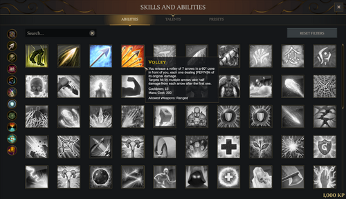 Abilities menu