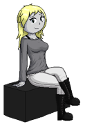 Fraymakers render-styled artwork of C sitting.