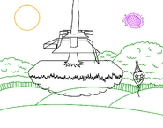 A mockup of what Jungle Plains - Andy's home stage - will look like. (The balloon is named Josh))