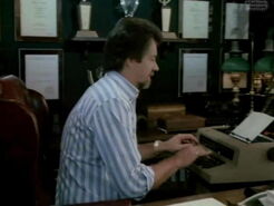 Cannell using his typewriter.