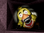 Withered Chica in the Right Air Vent, brightened and saturated for clarity.