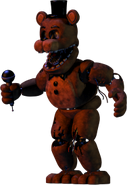 Withered Freddy (as his original counterpart) from the right.