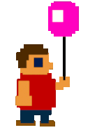 Sprite of a boy holding a balloon, animated.
