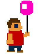 Sprite of a boy holding a balloon, animated.