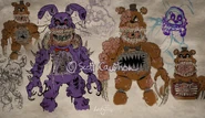 Concept art for Twisted Bonnie and Twisted Freddy.