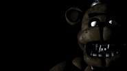 Freddy Fazbear abriendo su boca, mostrando los dientes de endoesqueleto.