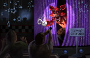 Foxy lunging out of Pirate Cove in a concept artwork for Five Nights at Freddy's: The Ride.