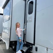 Emma at her trailer.