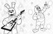 Chica, along with Bonnie, from one of the pages from the Five Nights at Freddy's Coloring Book.