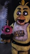 Chica and Mr.Cupcake on stage.