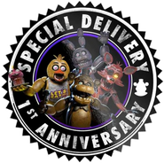 Freddy, Bonnie, Chica and Foxy on a Special Delivery 1st Anniversary sticker.