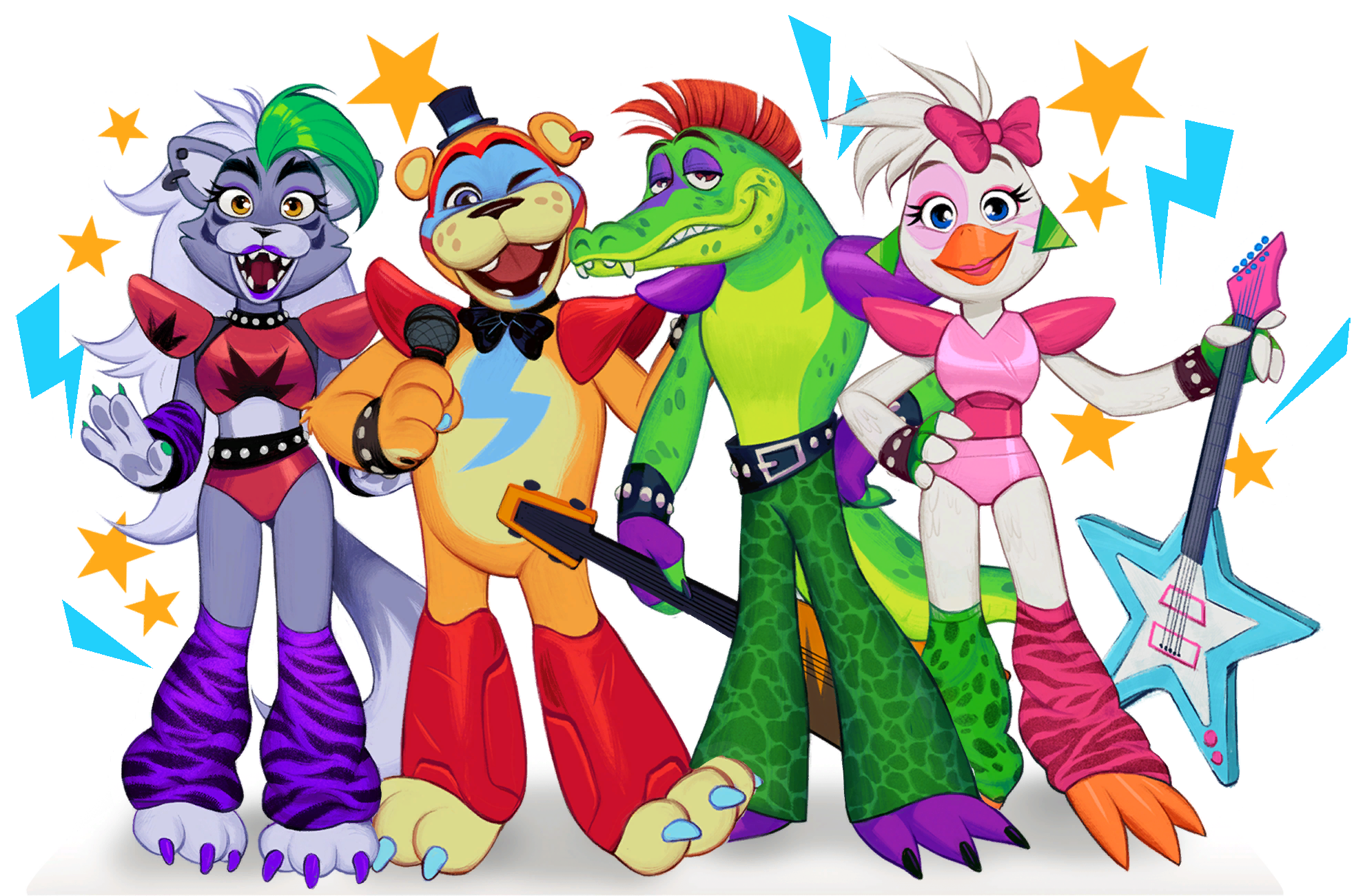 Fnaf Rockstar animatronics group_ transparent background PNG