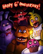 The Classic Animatronics in a poster for the franchise's 6th anniversary from Steel Wool.