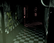 Spring Bonnie appearing on a poster as a hallucination, with lights off.