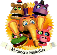 Mr. Hippo y los demás animatrónicos en el logro Mediocre Melodies en el menú principal.