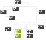 FNaF - Mapa (CAM 2A, 2B).png (19 kB) CAM 2A y 2B (West Hall, W. Hall Corner) seleccionada en el mapa.
