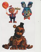 Withered Golden Freddy render in a pack of FNaF stickers.