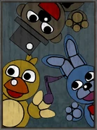 Texture of a wall poster featuring Freddy, Bonnie, and Chica.