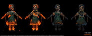 Ditto, of her molten and burned states, showing a scrapped stage before her fully burnt version.