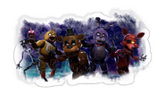 Freddy, Bonnie, Chica, Foxy and Endo-01 on the Special Delivery All-Stars magnet.