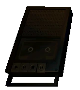 The tape recorder, fast-forwarding.