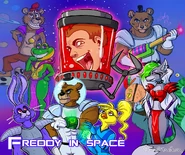 A collage of artworks used for space themed arcade cabinets.