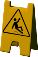 The wet floor sign used for warding off Rockstar Chica, facing right.