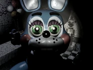 Toy Bonnie staring into the camera in Party Room 4.