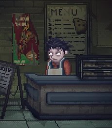 Jeff am Empfangstresen (Spieleversion)