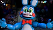 A frame of Toy Bonnie's jumpscare as seen in a screenshot for the mobile version.