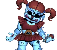 Baby slumped in the same position as Golden Freddy.