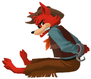 A cutout of Foxy handcuffed from behind.