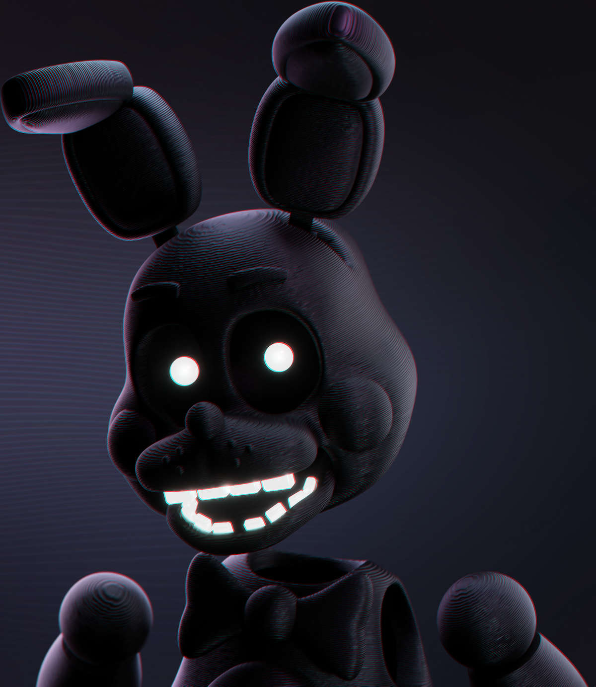 196428 - safe, artist:bunnyartsowo, animatronic, bear, fictional species,  mammal, robot, five nights at freddy's, 2022, bow, bow tie, character name,  clothes, english text, hat, headwear, lidded eyes, looking at you, male,  nightmare (