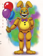 Ilustración de Spring Bonnie sosteniendo unos globos en el libro.